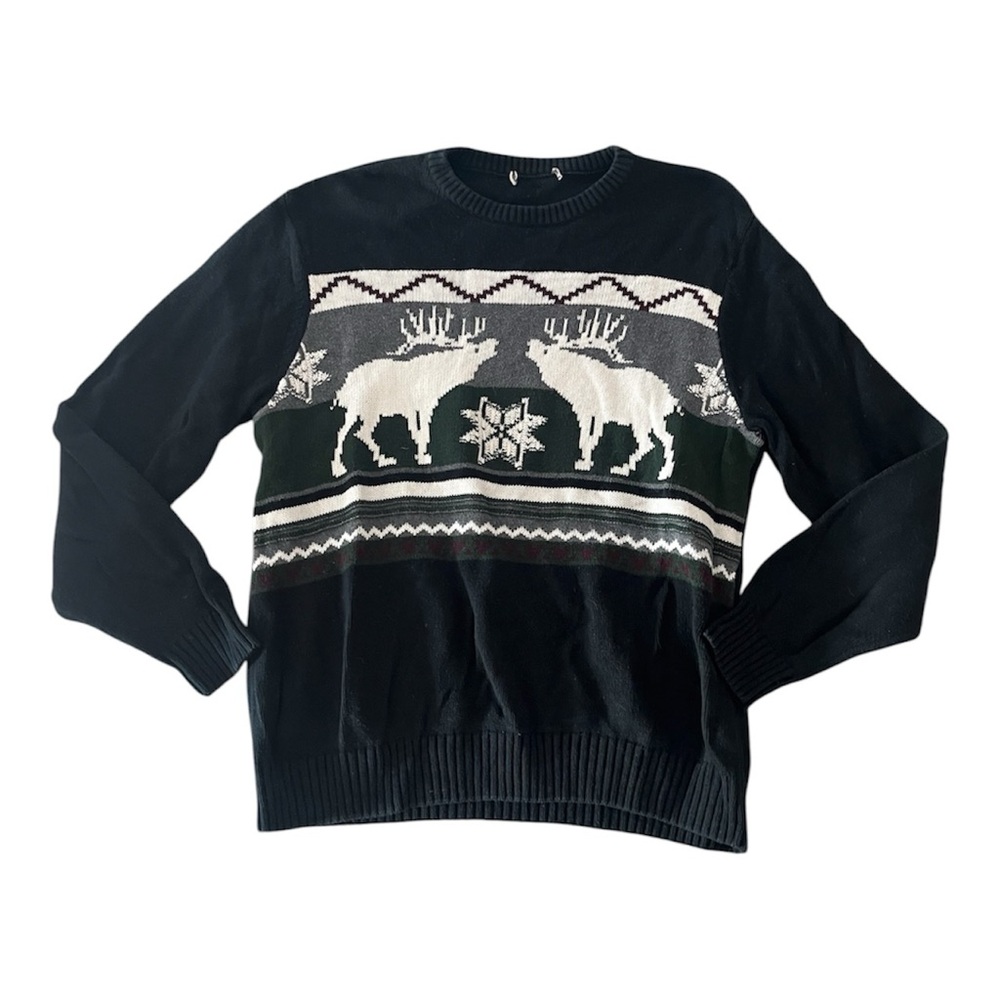 Vintage Knit Navy Winter Reindeer Sweater